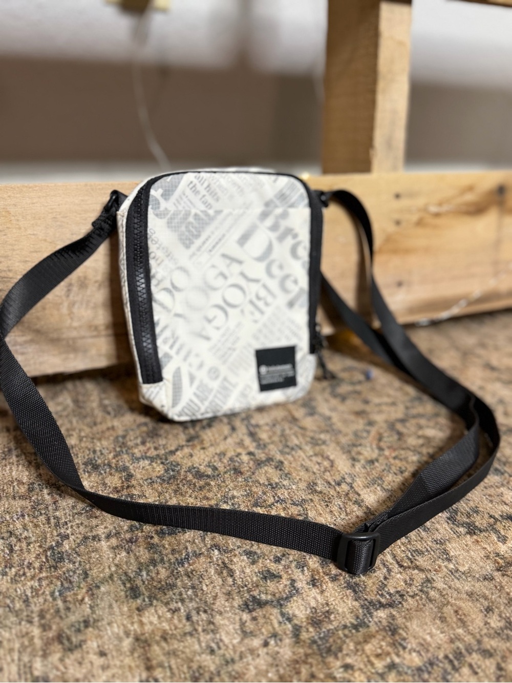 White Graphic Crossbody Bag with Black Trim